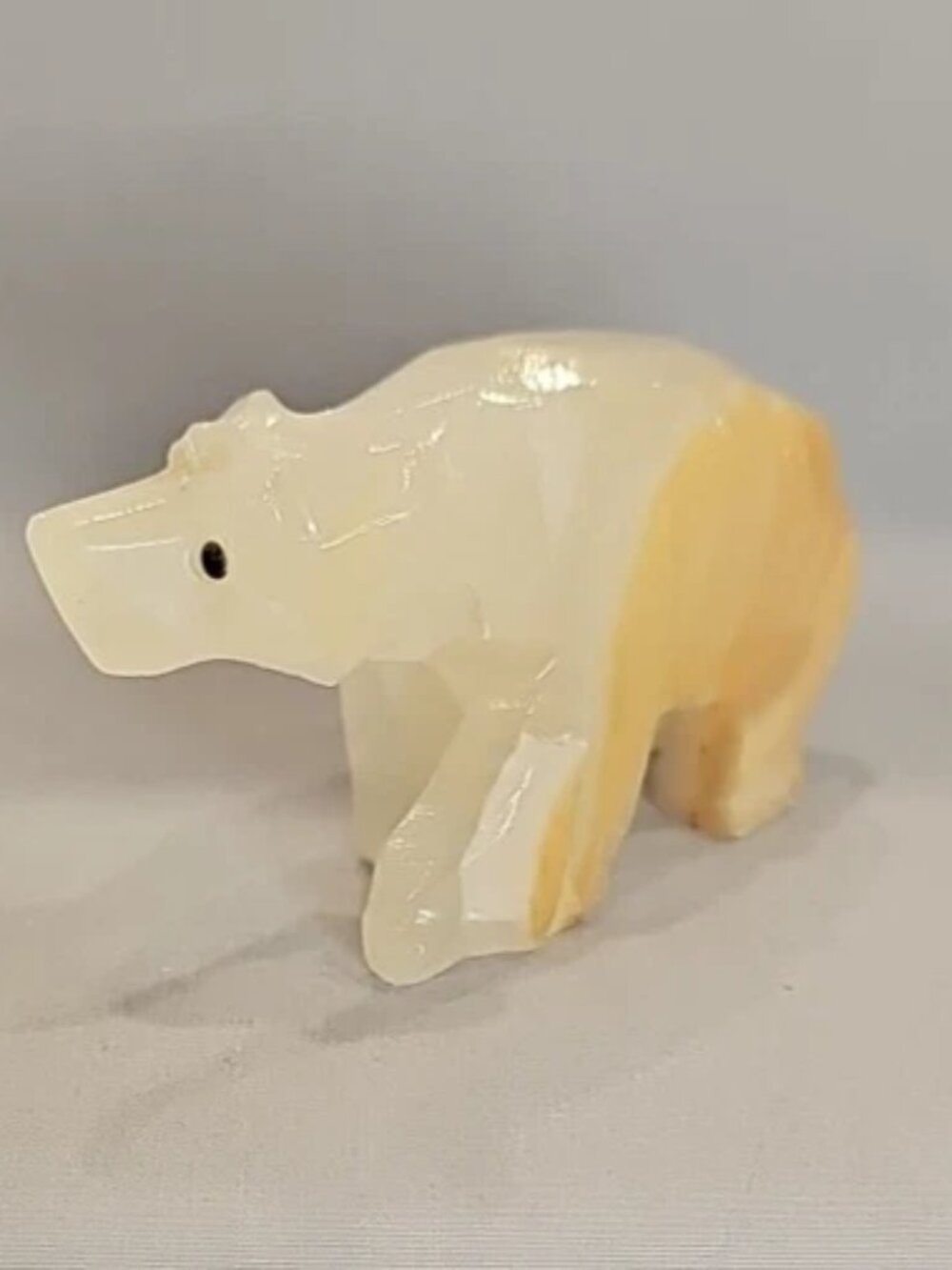 Bear Figurine in Cream, White & Amber Onyx Stone  - Hand Carved - Vintage